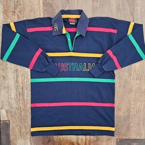 Vintage Canterbury Australia Rugby Polo Adult Small Blue Striped Union Shirt